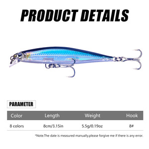 Juego de 8 Señuelos de Pesca Tipo Minnow de 8CM y 5.5G, Señuelo Duro de Largo Alcance, Señuelo de <span class=keywords><strong>Hundimiento</strong></span> para Pesca de Profundidad - Product Image 3