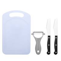 Set Pisau Dapur 4 Buah Grosir Gagang POM Pisau Steak/Pizza + Pengupas & Talenan Plastik Permintaan Tinggi