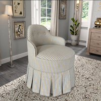 Fauteuil de salon vintage français de luxe à rayures bleues, style campagnard américain, en tissu