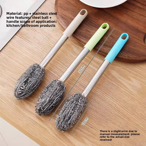 Éponge à récurer en acier inoxydable à long manche avec poignée en plastique, nettoyeur à boule <span class=keywords><strong>métallique</strong></span> écologique pour casseroles, poêles et nettoyage quotidien de la cuisine - Product Image 4