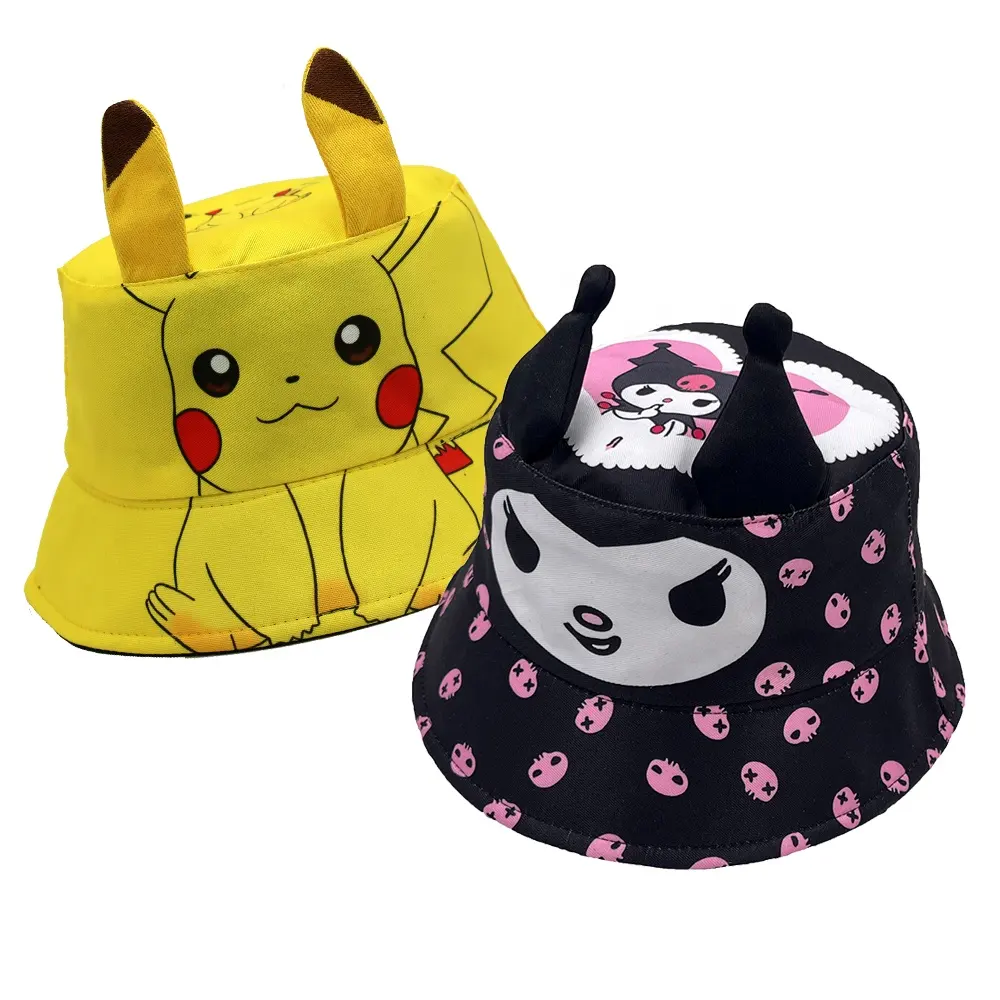 8 colori Anime Kawaii Pika Kuromi cappelli a secchiello con belle orecchie per i bambini in estate all'aperto