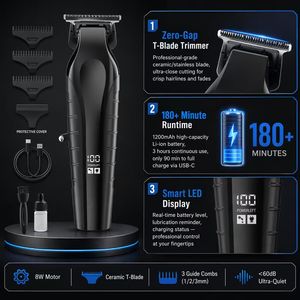 เครื่องตัดผมมืออาชีพ สแตนเลสสตีล ชาร์จไฟผ่าน USB ไร้สาย หน้าจอ LCD แบตเตอรี่ 1200mAh สำหรับช่างตัดผม - Product Image 3