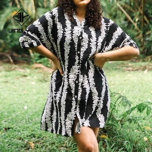 Chemises à col montant imprimées sur mesure pour l'été, maillots de bain et vêtements de plage, robes chemise pour femmes - Product Image 1