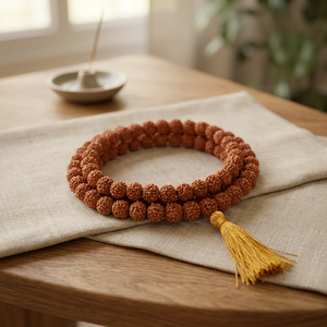 Bracelet Mala Bouddhiste en Perles de Rudraksha Naturelles à 5 Faces, Perles de Prière en Bois avec Pompon, Unisexe, pour Méditation et Yoga - Product Image 2