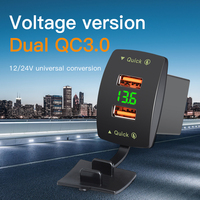 Chargeur de voiture double USB QC3.0 12V/24V, 18W*2, charge rapide, prise intégrée avec voltmètre numérique LED, adaptateur de chargeur de téléphone de voiture