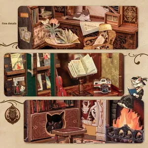 <span class=keywords><strong>CuteBee</strong></span> Nouveau style Mini Book Nook Hibou Puzzle en bois fait à la main DIY Ensemble de meubles pour cadeaux - Product Image 3