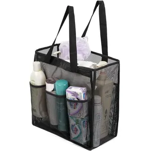 A155 Big Mesh Shower Bag Tote Portable Dry Wet Separation Bath Organizer Protection Mesh Bags with Clear Zippered PVC Pocket