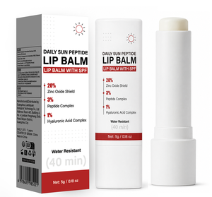 Baume à lèvres quotidien UV aux peptides, protection solaire SPF, 5g, oxyde de zinc, résistant à l'eau, acide hyaluronique, soin hydratant pour les lèvres, vente en gros OEM - Product Image 1