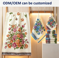 Ensemble de serviettes de bain de luxe à motif floral multicolore avec logo personnalisé, séchage rapide, pour hôtel et maison, en coton de haute qualité