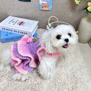 Suéter de Punto con Tirantes Estilo Princesa de Invierno para Cachorros, Bichón Maltés, Pomerania, Bulldog Francés, Color Degradado, Ropa Adorable - Product Image 2
