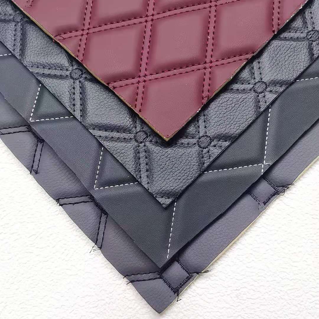 Hotsale Embroidery Quilted Sponge Leather Fabric Car Upholstery Synthetic Leather for Sofa Car Seat Cover Car Mat