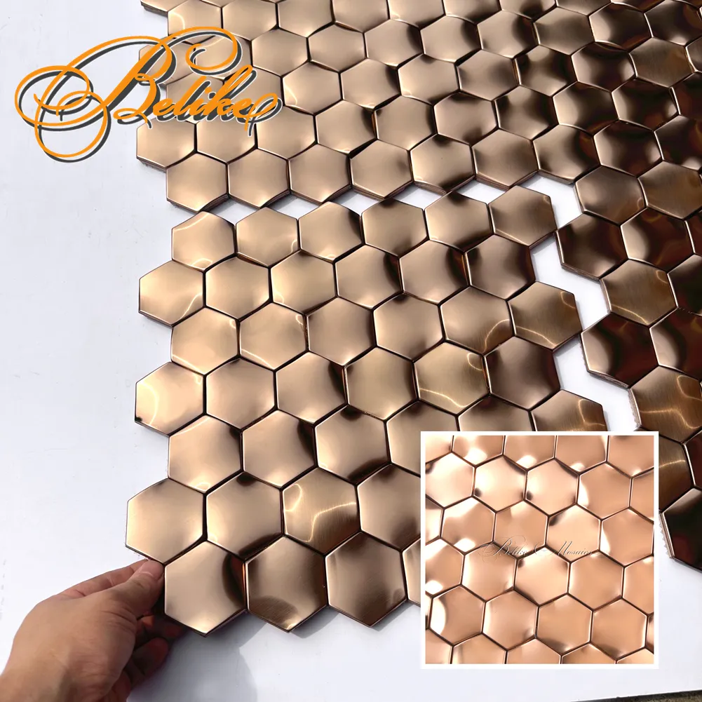 Hexagon Metal Mosaic Tile Accent 3D Feature Wall Covering Elevation Home Doecr Elegant Steel Interior Facade Modern Design