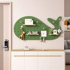 Custom Made Solid <b>Wood</b> <b>Pegboard</b> Wall Hanging Panel White Polygon Shape Punch Free Wall Mounted Storage Rack For Living Room - Product Image 4