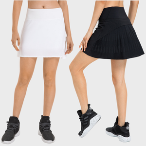 กระโปรงจีบเอวสูงของผู้หญิงกระโปรงเทนนิสโยคะสีทึบมีซับในกระเป๋าใส่โทรศัพท์ตามสั่ง - Product Image 1