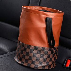 Échantillon gratuit, poubelle de voiture pliable multifonctionnelle de haute qualité, sac de rangement pour voiture en polyester PU, portable, suspendable, marron - Product Image 4