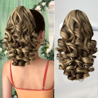 Extension de cheveux en queue de cheval multicolores en forme de griffe, marron foncé, rouge bordeaux, 14 pouces de long, bouclée ondulée, résistante à la chaleur
