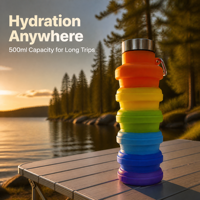 Bouteille d'eau en silicone arc-en-ciel sans BPA, pliable, télescopique, gobelet de sport coloré, anti-fuite, réutilisable, pour la salle de sport et les activités de plein air