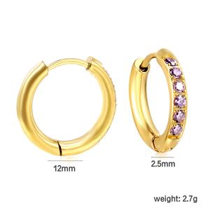 Pendientes de Acero Inoxidable al por Mayor, Chapados en Oro de 18K, Aros Minimalistas de Moda con Circonitas de Colores para Mujer - Product Image 2