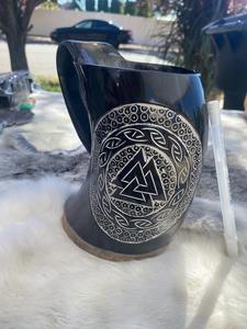 Calice d'Odin, récipient artisanal en corne de buffle, décoration inspirée de la mythologie viking, corne à boire du dieu, un artisanat puissant - Product Image 4