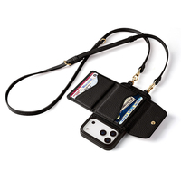Étui portefeuille en cuir véritable personnalisable avec chargement sans fil et bandoulière pour iPhone 17 18 Pro Max Duo
