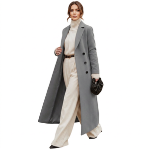 Elegante Abrigo Largo Gris para Mujer, Abrigo de Invierno con Cuello Vuelto, Botones de Cristal, Cierre de un Solo Botón, Pantalones de Pierna Ancha - Product Image 3