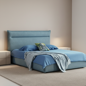 <span class=keywords><strong>Lit</strong></span> Double 1,8 m avec Tête de <span class=keywords><strong>Lit</strong></span> Capitonnée Nordique en Bois, Base de <span class=keywords><strong>Lit</strong></span> Bleue, Rembourré, pour Chambre à Coucher, Vente en Gros - Product Image 1