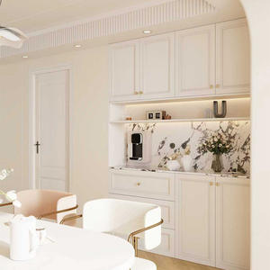 French Style <b>Sideboard</b> Storage Cabinet <b>Cream</b> Color Living Room Cabinet With Lacquered Doors Integrated Wall Mounted Design - Product Image 2