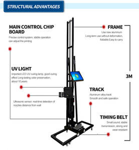 Una stampante automatica di grande formato 3D UV verticale A getto d'inchiostro per pittura da parete <span class=keywords><strong>macchina</strong></span> da <span class=keywords><strong>disegno</strong></span> sulle piastrelle di vetro parete bianca con ruote - Product Image 3