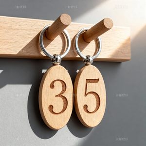 แผ่นไม้เปล่าสำหรับแกะสลัก ขายส่ง พวงกุญแจไม้รูปวงรี ป้ายห้อยกุญแจ ห่วงกุญแจ สำหรับงาน DIY ของขวัญ งานฝีมือ แกะสลักด้วยเลเซอร์ - Product Image 6