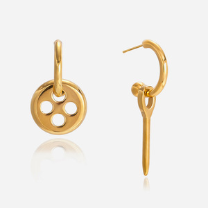 ต่างหูแบบห่วง ดีไซน์กระดุมโทนสีทอง เครื่องประดับแฟชั่นรูปทรงเรขาคณิตรูปตัวยู - Product Image 1