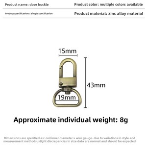 Gancio e Occhiello per Borse e Abbigliamento (6 Punte, Diametro Interno 19mm) Piccolo Chiusura a Scatto in Metallo a <span class=keywords><strong>D</strong></span> in Lega di Zinco con <span class=keywords><strong>Chiave</strong></span> - Product Image 2
