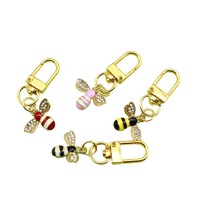 Mini Arı Anahtarlık, 54x18mm, Yapay Elmas ve Altın Tonlu Metal Hediyelik Şirin Çanta Süsü, 4 Renk