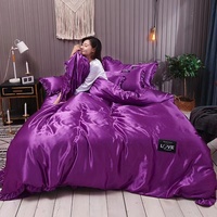 Linge de lit en Satin de soie, haute qualité, Textile de luxe de couleur unie, housse de couette, literie pour une place, Queen size et King size