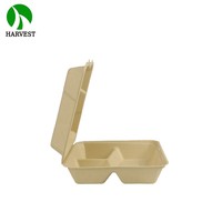 Conteneur alimentaire carré en papier biodégradable jetable de 8 pouces avec gaufrage et couvercle à clapet pour la restauration à emporter