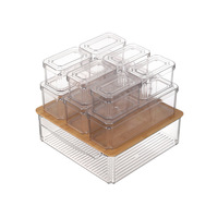 Conteneur de rangement pour réfrigérateur en plastique empilable au design classique avec couvercle en bambou, étanche, capacité de 3 à 6 L pour légumes et fruits