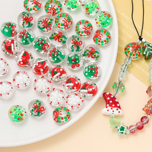 Christmas Flat Beads Acrylic Round Double-Sided Cartoon Hand-Painted DIY Jewelry Accessories With Hole For Crafting - Product Image 3