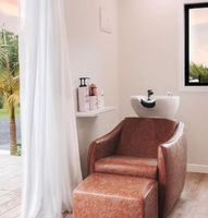 Fauteuil de lavage moderne et durable marron avec bac en céramique, hauteur réglable, pour salon de beauté, salon de manucure, hôpital et hôtel