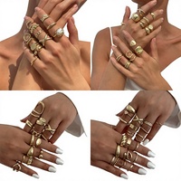 Ensemble de bagues tendance vintage pour femme, avec pierre œil de tigre irrégulière et creuse, empilables, accessoires de mode, bijoux tendance