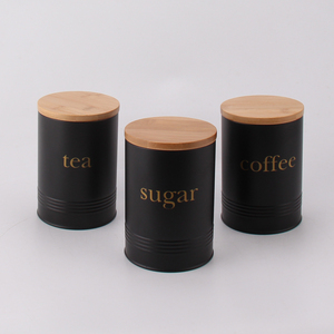 Juego de 3 botes de metal para cocina, juego de almacenamiento con tapa de bambú, ahorro de espacio, para té, café y azúcar - Product Image 2
