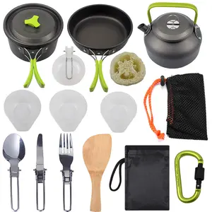 Best Selling Camping Cookware Mess Kit, Lightweight and Compact Cookware Custom Metal Retro Cookware Sets Aluminum Pot 100