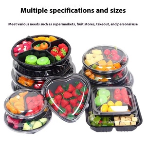 Caja de pesca de fruta transparente redonda desechable con tapa compartimentos de plástico para fruta fresca cortada ensalada materiales reciclados - Product Image 4