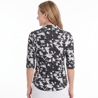 Haut de sport athlétique respirant à manches 3/4 et demi-zip pour femme, protection solaire, séchage rapide, idéal pour le golf et les activités de plein air