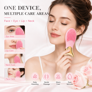 Brosse nettoyante faciale vibrante à lumière thérapeutique en silicone IPX7, brosse nettoyante faciale à massage chaud - Product Image 5