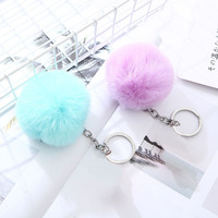 Vente en gros de porte-clés boule bouffante ronde de 8cm porte-clés pour femmes mignon doux fausse fourrure de lapin Pom Pom porte-clés