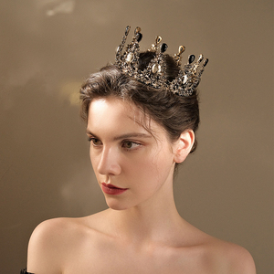 Couronnes de mariée vintage noires de style européen, diadèmes en alliage avec strass, couronnes de mariage rondes pour femmes, vente en gros, diadèmes rétro en cristal - Product Image 2