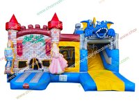 Château gonflable commercial pour enfants sur le thème de La Reine des Neiges avec toboggan, idéal pour la location d'événements et de fêtes