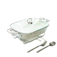 Casserole carrée JADE en céramique à motif pierre argentée, avec couvercle en verre, design luxe léger, support doré électrolytique
