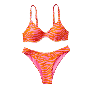 Maillot de bain 2 pièces tendance 2025, push-up, imprimé léopard, zèbre, orange vif, pour l'été et la plage, écologique - Product Image 1