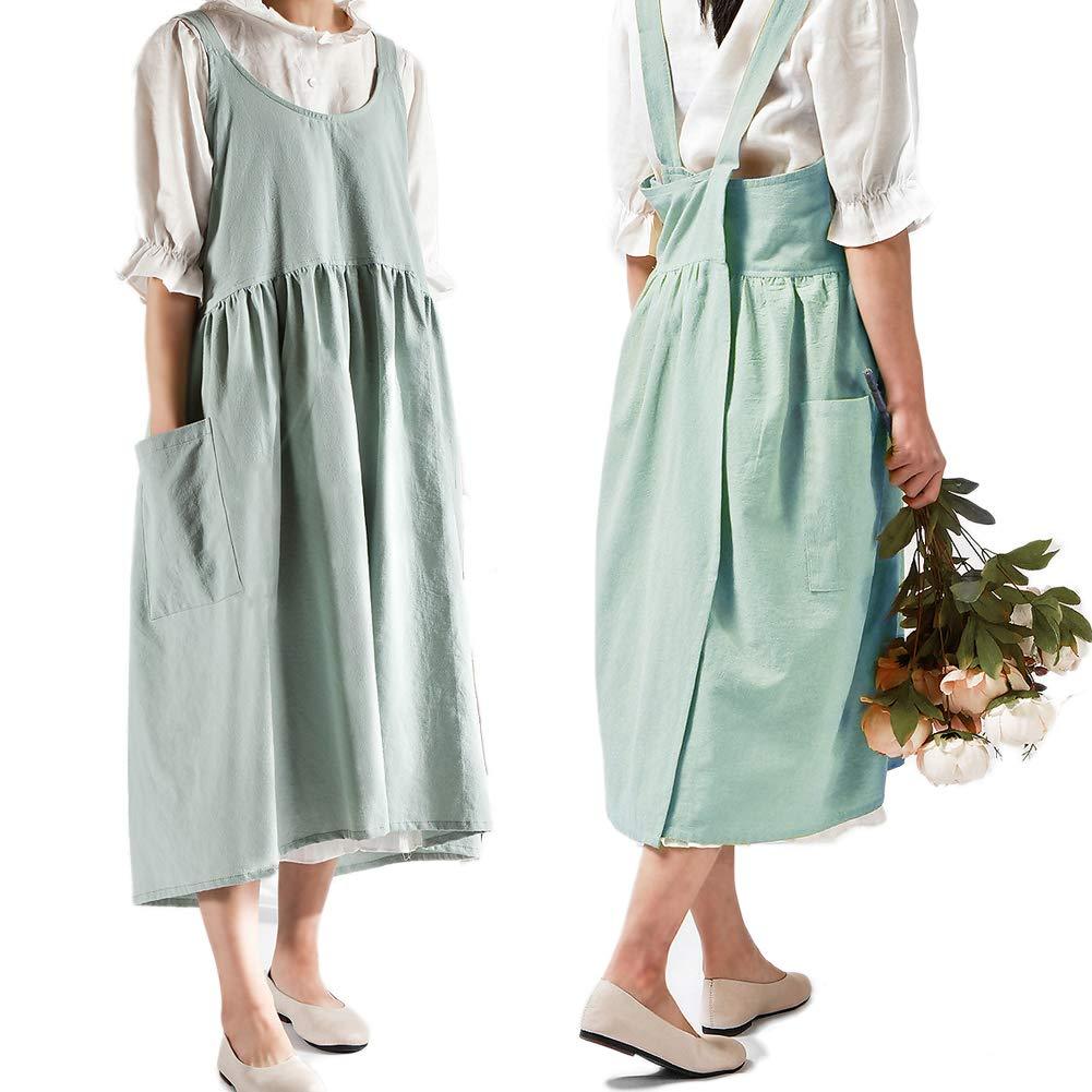 Schürze Im Japanischen Style – Aus Baumwolle/Leinen, Kreuzrücken, Mit Taschen