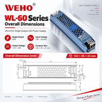 Alimentation LED ultra-mince à sortie unique WEHO WL-60 Series 60W 12V 24V pour enseignes lumineuses et éclairage de vitrine